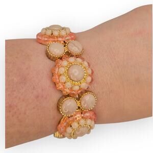 Romantic Peach & Cream Cabochon Bracelet, Antique Revival Cottage Luxe Heirloom